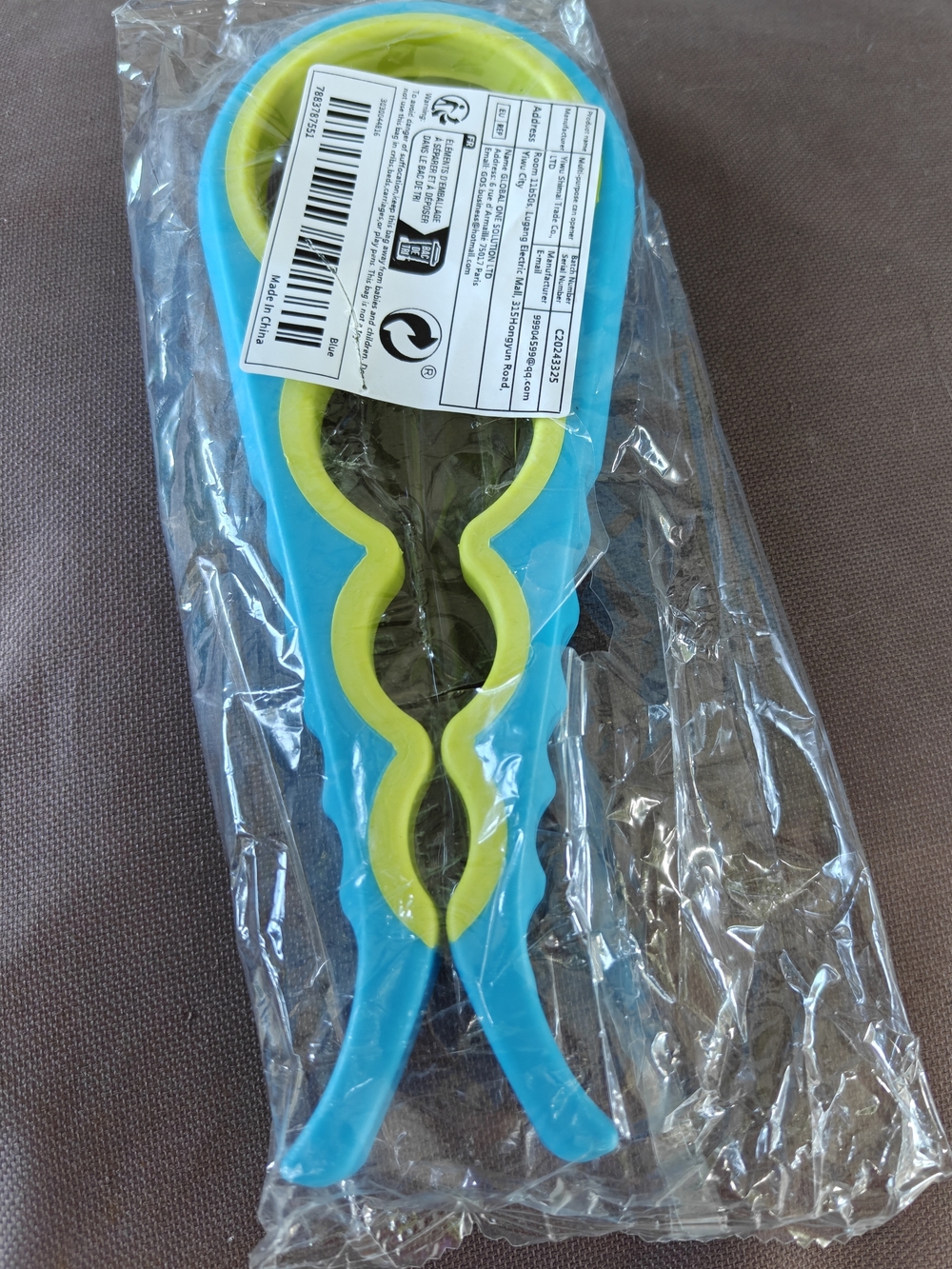 Four In One Anti-slip Can Opener Blue and Lime Multi-Size Jar & Bottle Opener